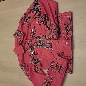 Y2K Trenz Embroidered Barbiecore Bright Pink Western Inspo Denim Jacket